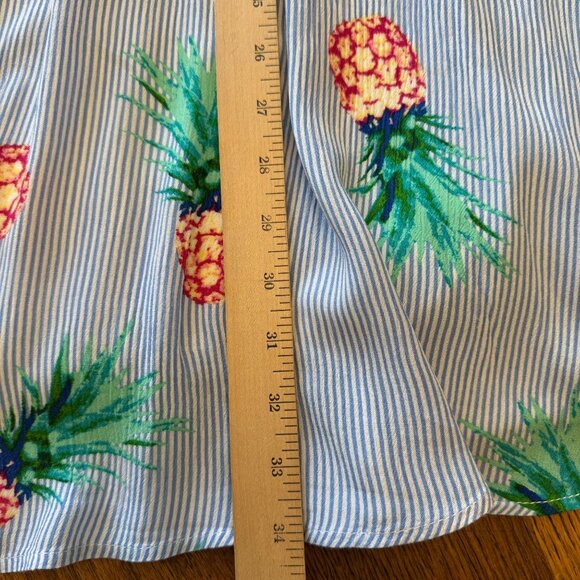 Dress L Pineapple Print Striped Sleeveless Halter Dress Back Button Closure - Picture 6 of 7